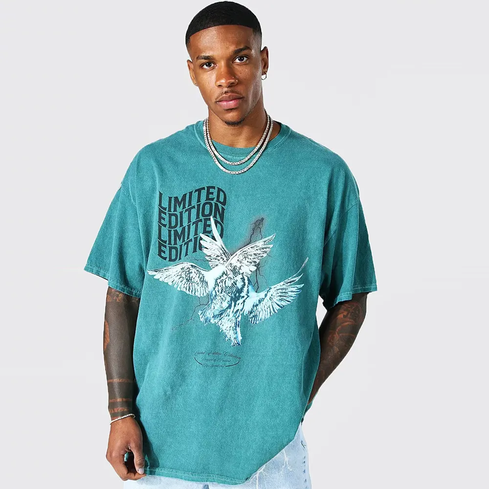 Oversized Extended Neck Over The Seam Gothic Back Print T-shirt